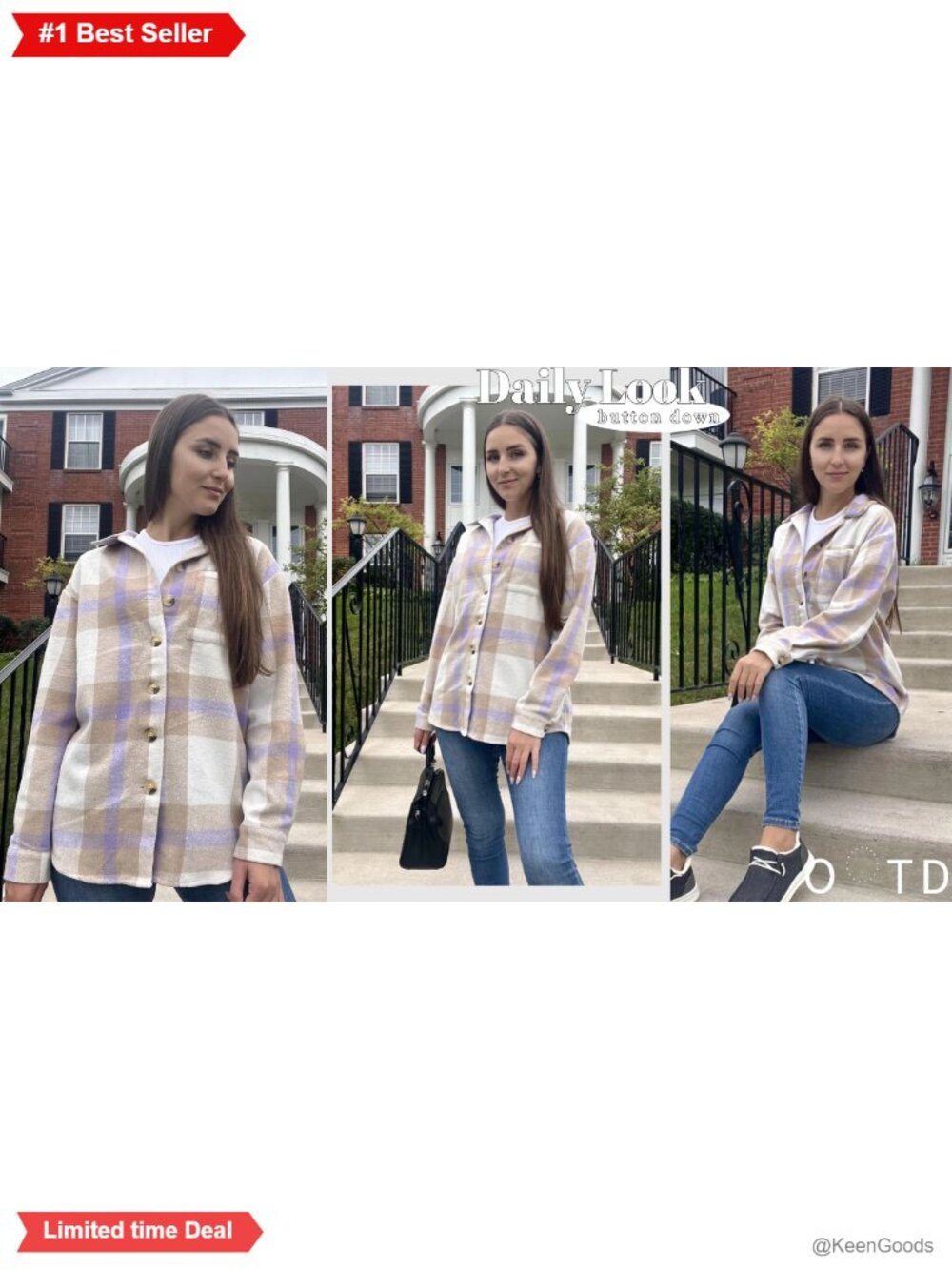 Flannel Shacket Plaid Button Down Long Sleeve Shirt Casual Jacket - Picture 5 of 6